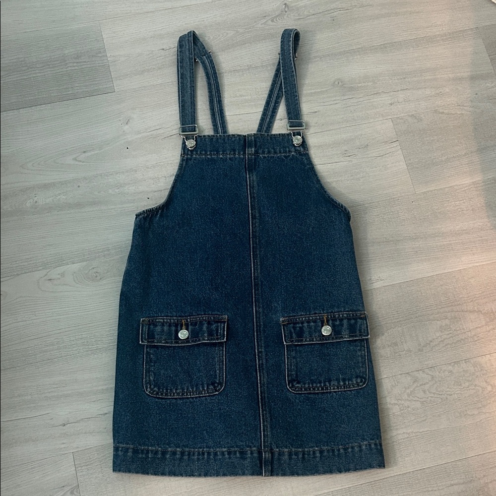 Edikted Dark Blue Denim Pinafore Dress